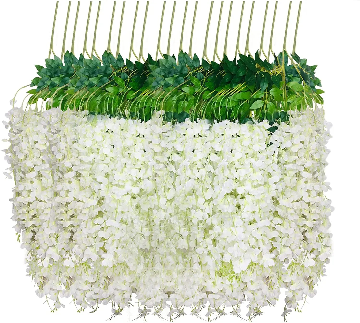12 Pieces Pack 3.6 Feet Artificial Faux Wisteria Vine Rattan Hanging Garland Silk Flowers String Home Party Wedding Decoration