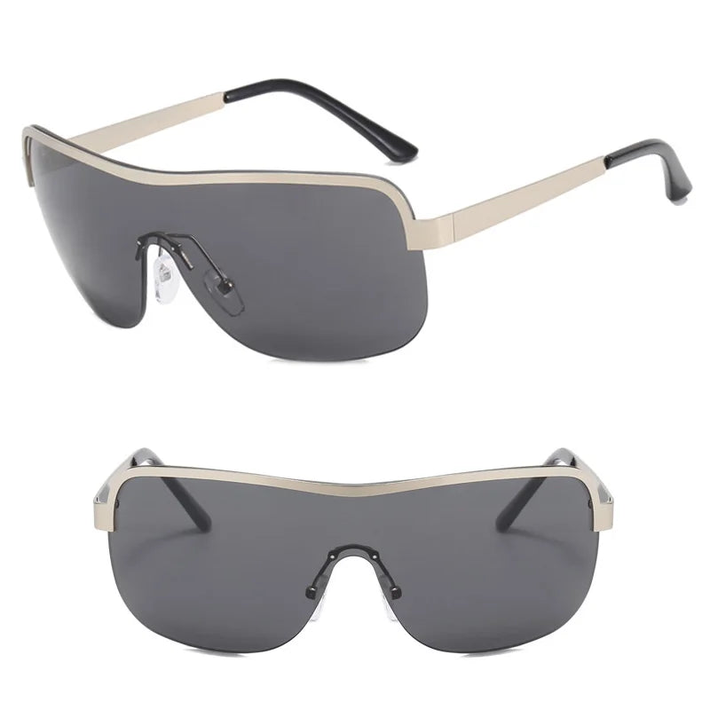 DL GLASSES Oversized One Piece Rimless Sunglasses UV400 Gold Metal Frame Unisex Y2K Fashion