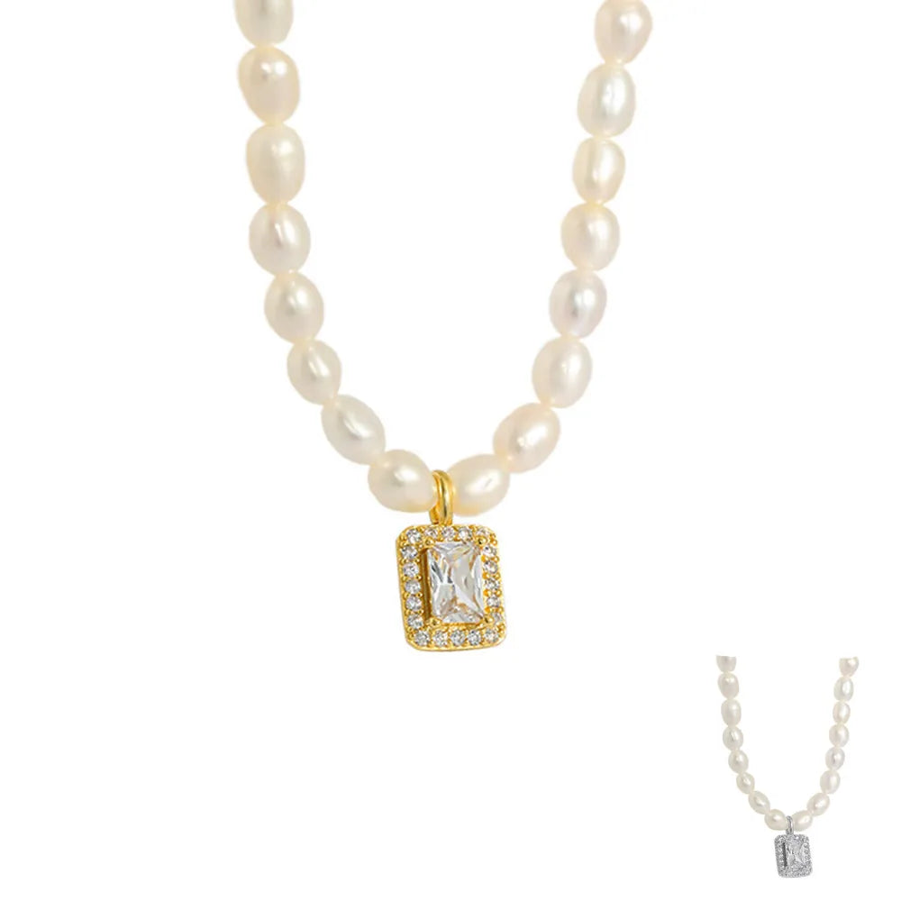 FUAMAY Silver 925 Freshwater Pearl Necklaces With Zircon Charm Pearl Necklace
