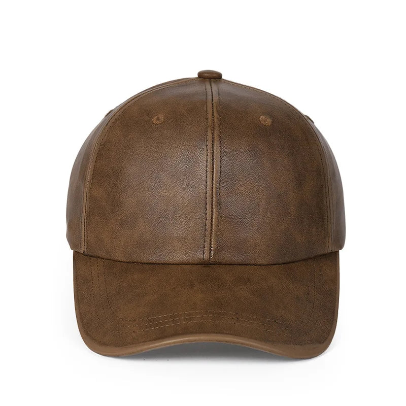 Classic Vintage Washed Distress PU Leather Baseball Cap Hat Men Women Adjustable Trucker Hat Punk Rock Style PU Leather Dad Hat