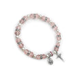 KDC1313 Wholesale Crystal Beads Crochet Rosary Elastic Stretch Religious Cross Bracelet