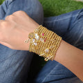 BC1381 4mm Tiny 18k Gold Ball Beaded Elastic Bracelet with CZ Heart Star Hamsa Hand Safety Pin Cross Charms for Ladies