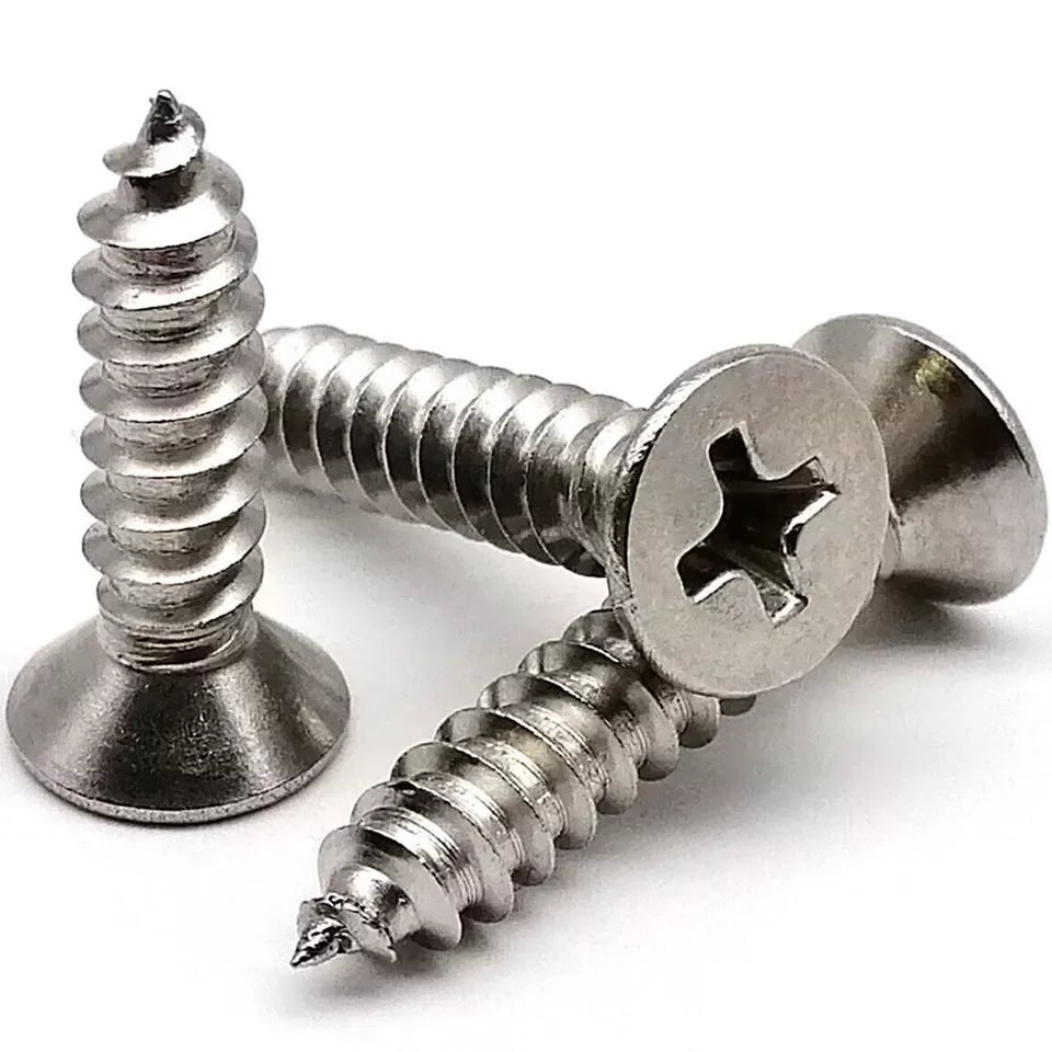 2mm-120mm Metric SUS304 Stainless Steel Cross Recessed Countersunk Phillips Head Self-Tapping Screws for Wood GB846