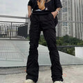American Clothing Fashion 90s Vibe Outfits Japan Mens Ruched Stacked Cargo Pants High Street Trousers Flare Pants