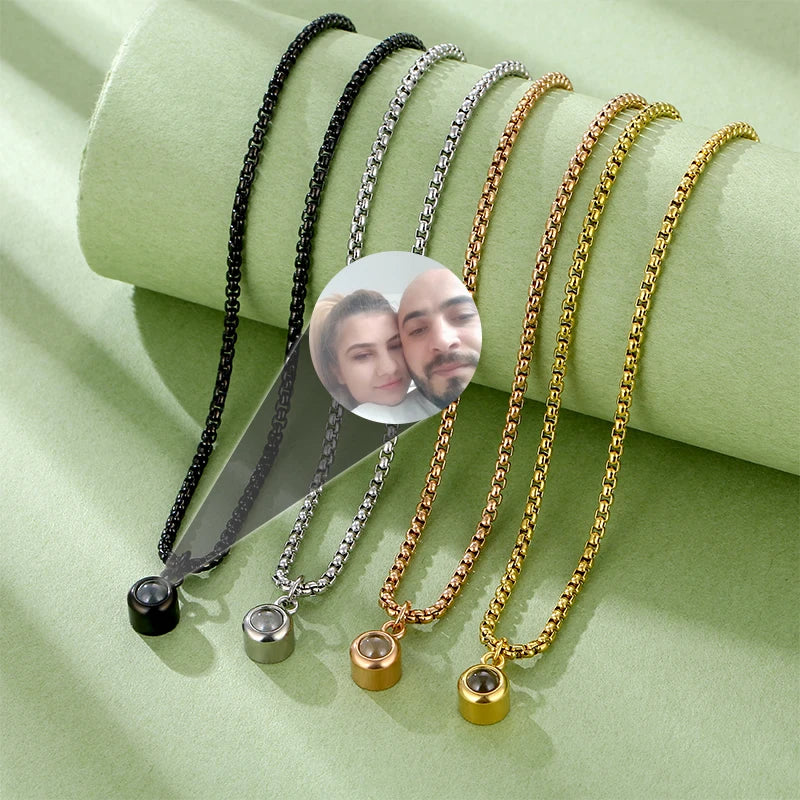 Stainless Steel DIY Jewelry Pendant Necklace Popcorn Chain 18K Gold Plated Party Customized Photo Pendant Projection Necklace