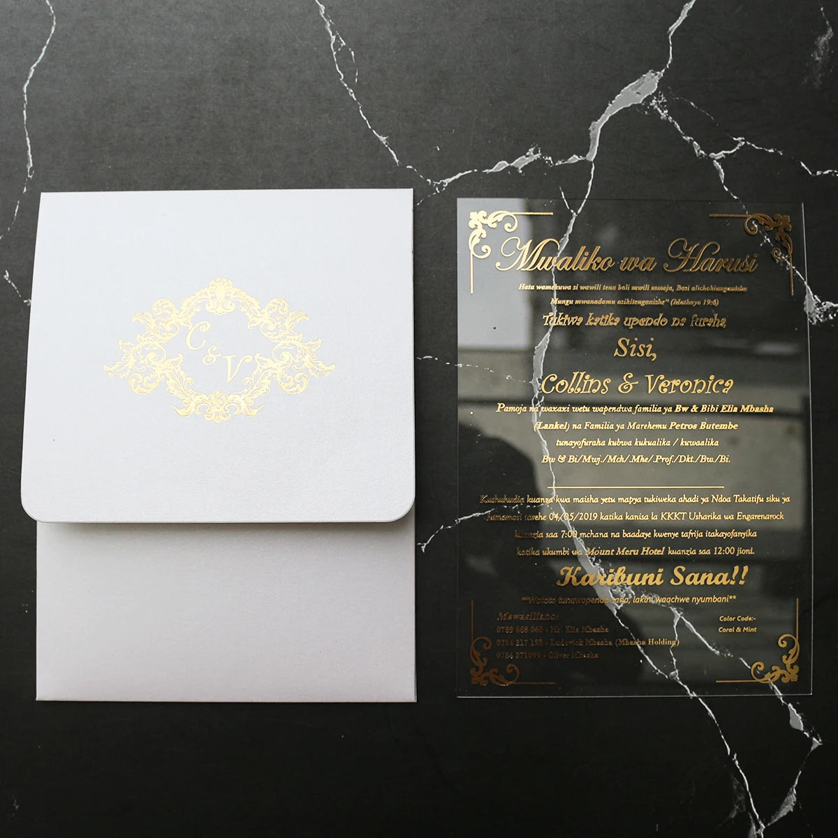 Gold Foil Acrylic Wedding Invitations with Envelope