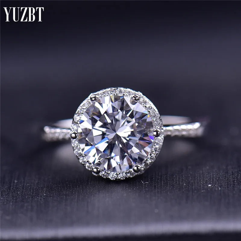 Silver 925 Original Round Brilliant Cut 3 Carat Diamond Test Past D Color Moissanite Wedding Ring for Teen Girls Fine Jewelry