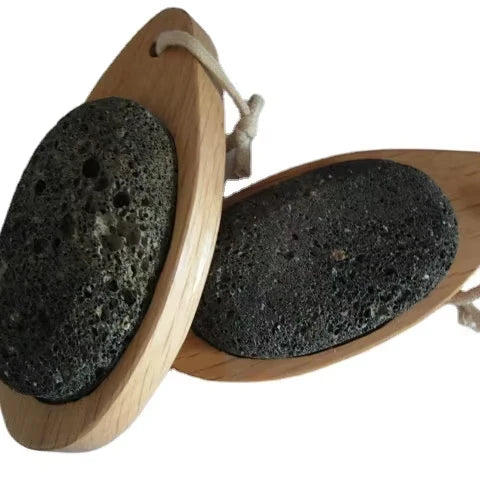 Natural Volcanic Stone Foot Callus Remover with Wooden Handle Effective for Deodorizing and Exfoliating Layers