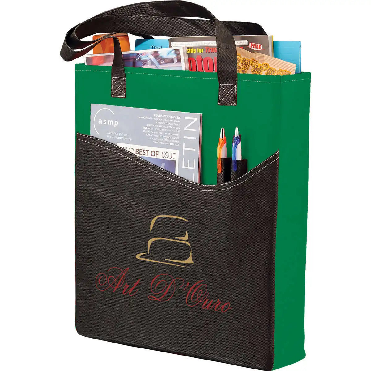 Ruthbag Custom Tote Bag Reusable Non-Woven Fabric Shopping Bag with Front Pen Pocket Letter Pattern