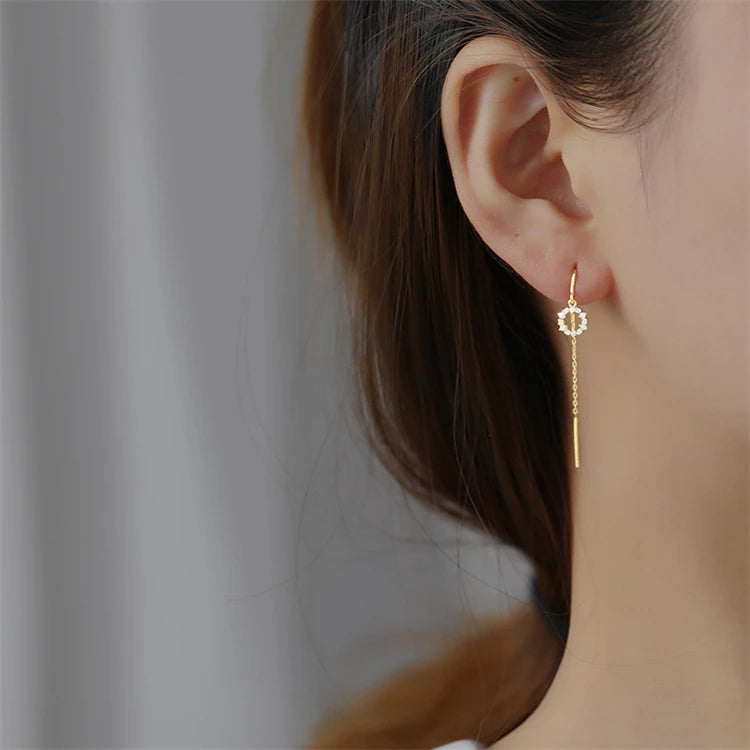Trendy Korean Style Pure Silver Customized Long Chain Stud Earrings