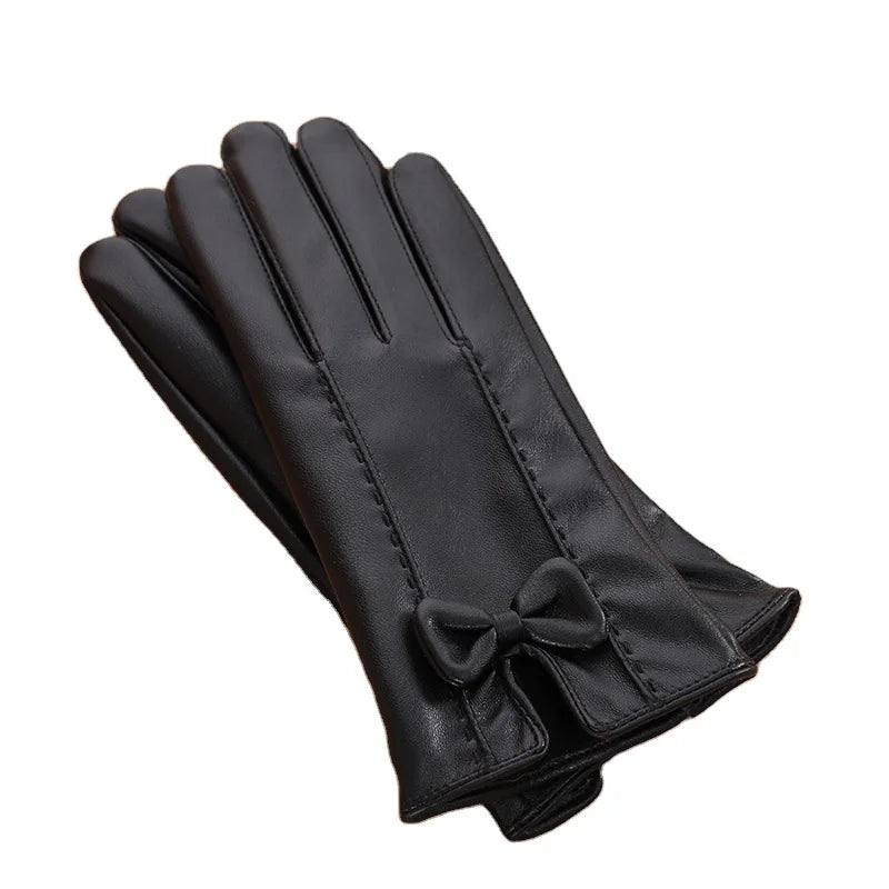 Elegant Touch Screen Warm Winter Women PU Leather Gloves for Driving