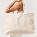 Custom Logo Embroidery Large Capacity Cotton Fabric Tote Bag Natural Extra Large Canvas Shopping Bag