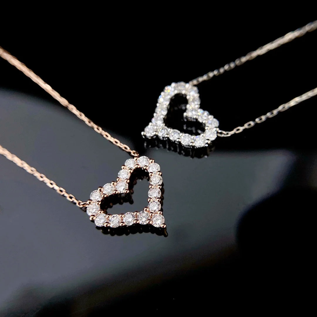 18k Solid Gold Chain Custom Wholesale Real Dainty Heart Rose Jewelry Necklace With Natural Dancing Diamond for Women