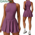 Women's Half Zipper Tennis Dress Custom Fitness Wear with Stand-Up Collar Breathable Sports Bodysuit for Activity