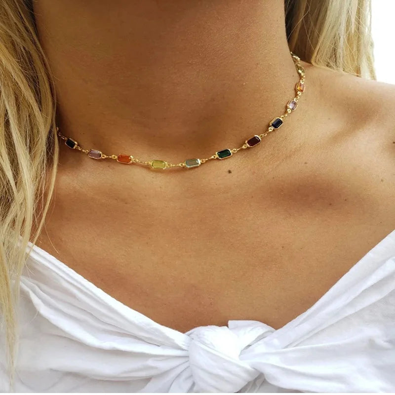 Luxury Square Diamond Necklace for Women Popular New Fashion Alloy Jewelry for Weddings Parties and Gifts Strand Chain Type