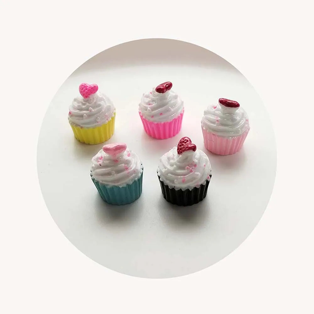 Kawaii Miniature Artificial Cupcake 100pcs Resin Flatback Cabochon Mixed Color Cute Food Animal DIY Resin Craft Decoration
