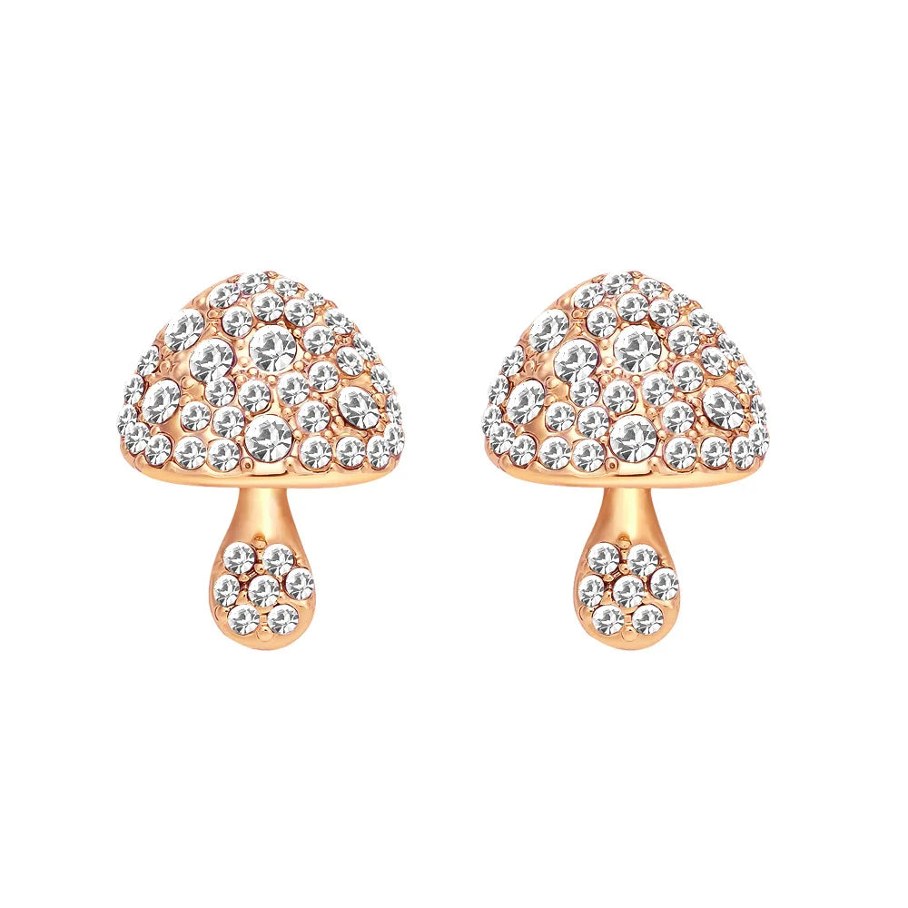 Elegant Pave Setting Crystal Red Blue Colorful Mushroom Stud Earrings for Women Girls Nickel Free Earring Jewelry Wholesale