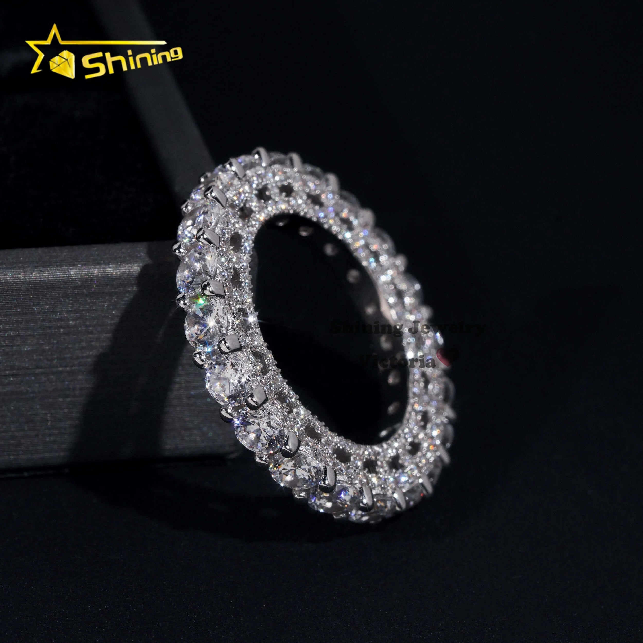 Charms Fine Jewelry Rapper Style 10K Real Gold VVS Moissanite Diamond 4MM Eternity Band Ring