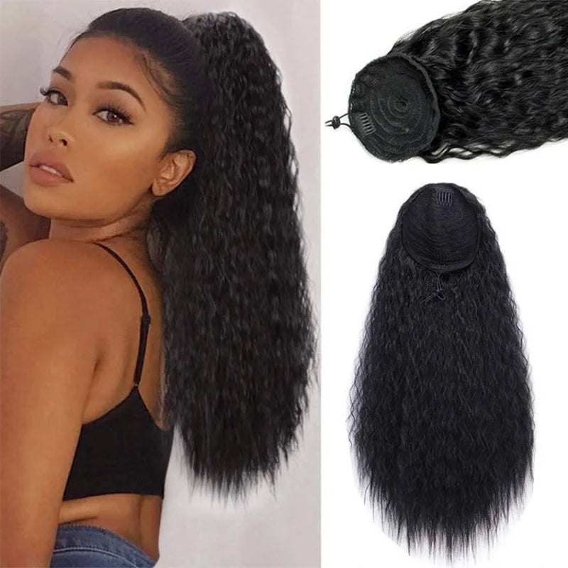 Hair Ponytail Corn Hot Draw Rope Net Stretch 22inch Long Hair Wig Fluffy Corn Beard Hair Extensions Ponytail