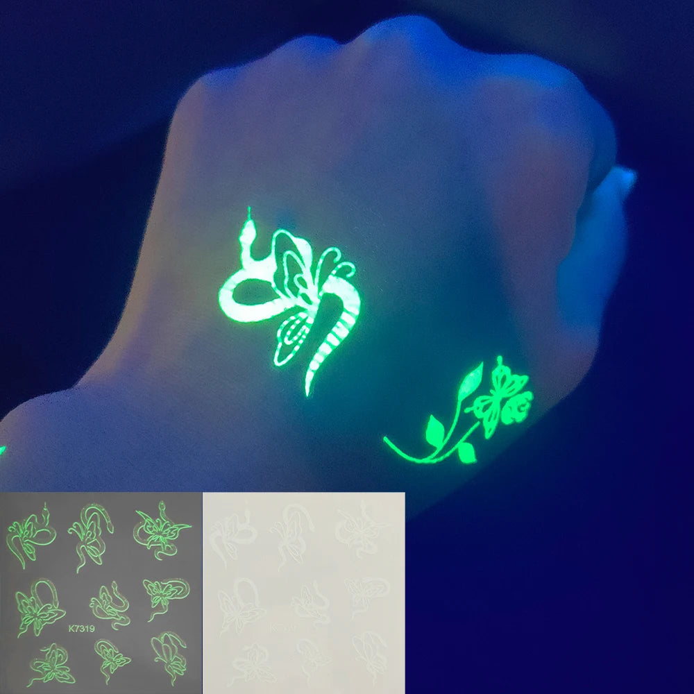Factory Self-Adhesive Temporary Tattoo Glow-in-Dark Night Butterfly Flower Glitter Sticker Disposable Small Fake Tattoo Sticker