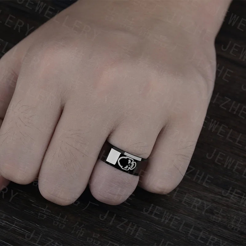 Hip Hop Stainless Steel Ring Fashion Skull Head Simple Geometry Black Men Ring