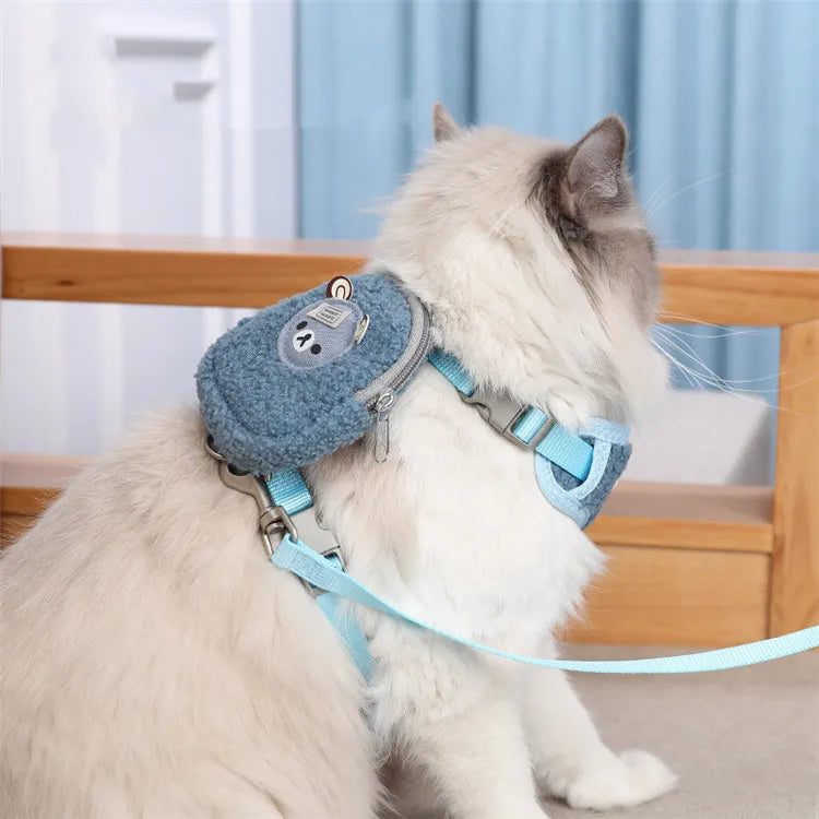 Cartoon Bear Plush Small and Medium-sized Dog Traction Rope Pet Cat Walking Harness Set with Bag