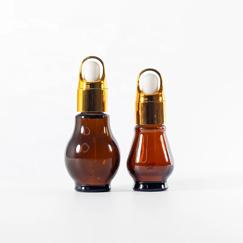 Wholesale Essential Oil Dropper Bottles 50ml Amber Gourd Shape Glass Essential Oil Bottle with Dropper