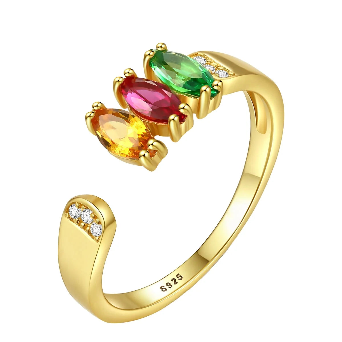Daidan Colorful Rings 18K Multicolor Silver Adjustable Zirconia Trendy Gold Plating Rings