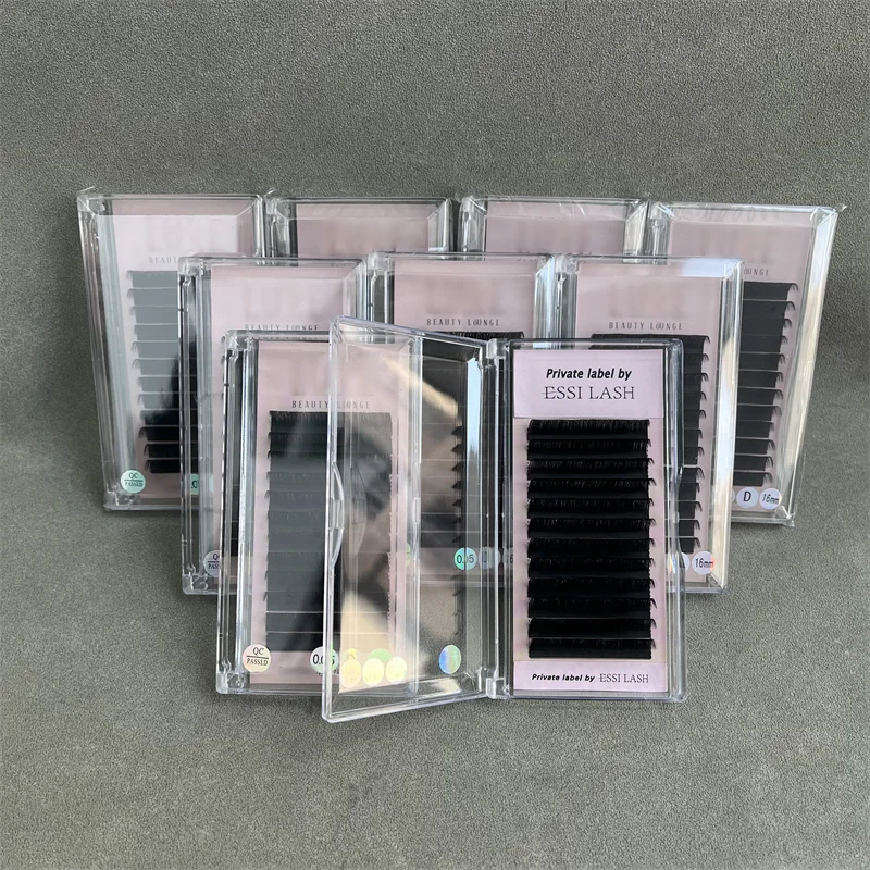 Wholesale Handmade Cashmere Volume Eyelash Extension Trays Private Label Dark Matte Black Individual Lashes Tray With Packaging
