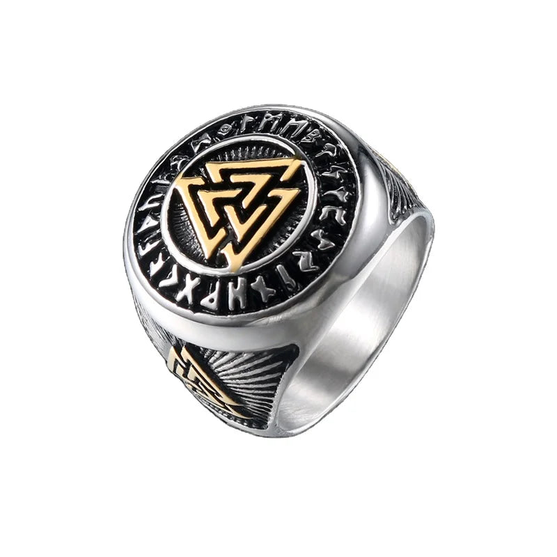 Wholesale Viking Jewelry Manufacturers Gold and Silver Color Vintage Ring Futhark Runes Nordic Odin Rings