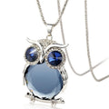 Hip Hop  Crystal Owl Necklaces Men Women Long Chain Punk Casual Blue Eyes Animal Pendant Sweater Necklace Jewelry Accessories