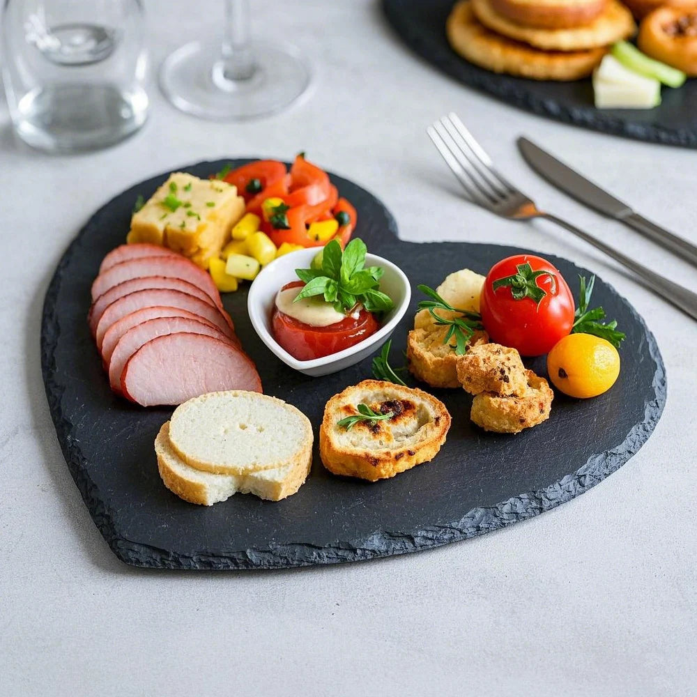 Wholesale Custom Classic 25x25x0.5cm Slate Serving Board Plates Black Heart Shape for Steak Cake Cheese Party Kitchen
