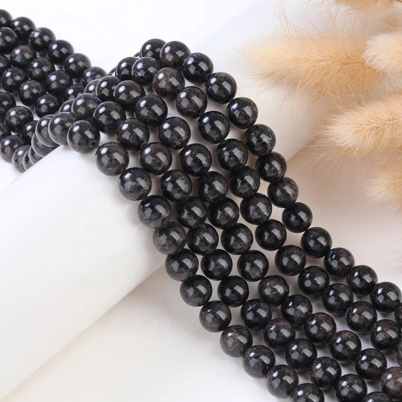 Wholesale Natural Astrophyllite Hornblende Gemstone Beads Round Beads Healing Power for Jewelry Making Bracelets Necklaces 15.5"