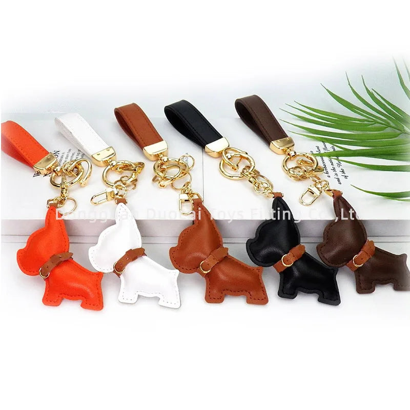 Custom Luxury Designer Dog Leather Keychain Accessories Pompom Key Ring Bag Key Chain Charm Car Keychains