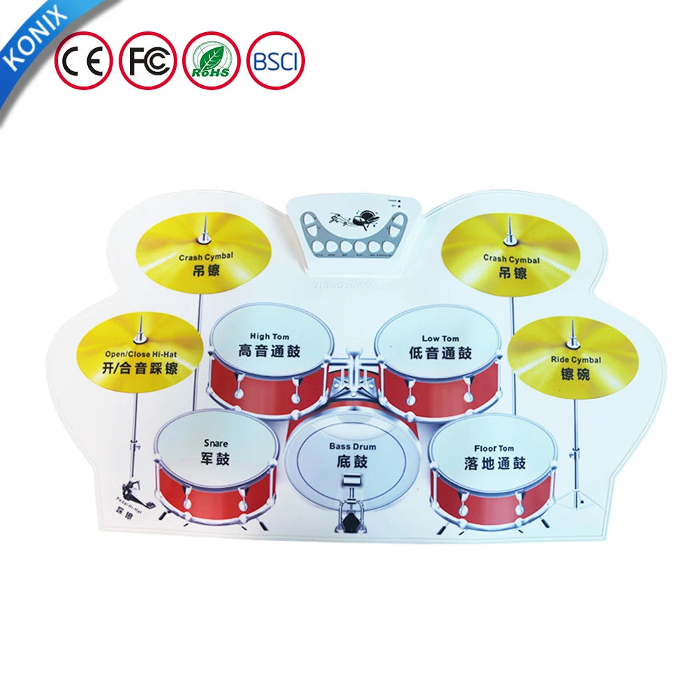 KONIX Silicone Portable Drum Percussion Kit Kid Learning Electronic Roll Drum Set for Children Practice