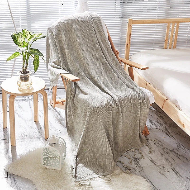 NY Warm Soft Chunky Tassel Cotton Knitted Throw Blanket Modern for Sofa Bed Home Decoration Travel