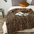 100% Polyester Micro Feather Yarn Fiber Cozy Knitted Leopard Luxury Towel Blankets for Winter