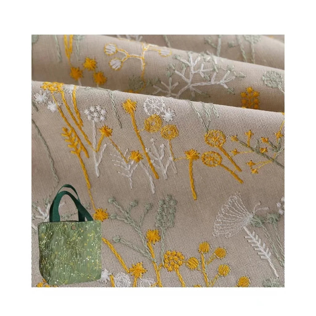 Wholesale Cheap Price Flower Linen Ramie Cotton Embroidery Lace Fabric for Bag Dress