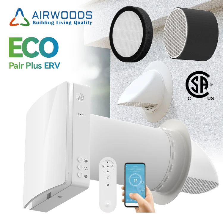 Wall Mounted Energy Saving Heat Recovery Ventilator with WiFi Control Enthalpy Heat Exchanger 97% Efficiency for Single Room Use