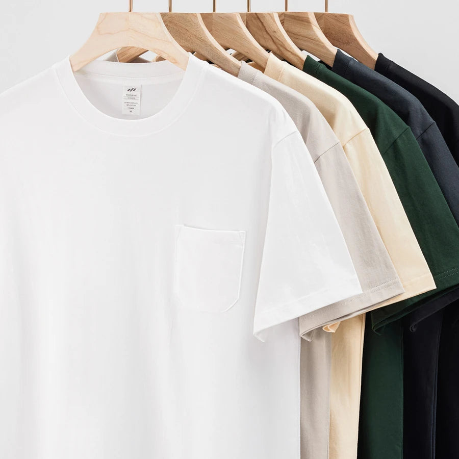 Sell Well Pocket 230g Combed Cotton Short-sleeved T-shirt Men's Summer Heavy Cotton Solid Color Round Neck T-shirt Loose Top