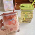 Wholesale custom square handle coffee cup with lid and straw