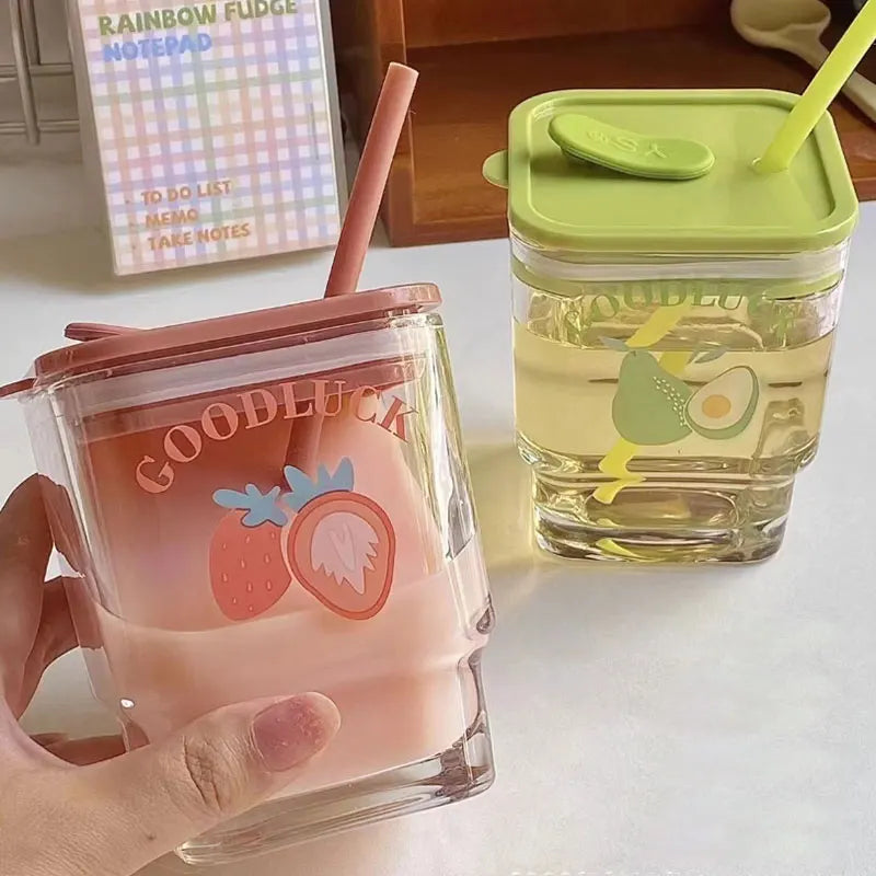 Wholesale custom square handle coffee cup with lid and straw