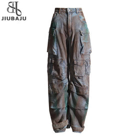 Y2k Clothes Jeans for Women High Waist Loose Patchwork Pockets Causal Cargo Wide Leg Pants