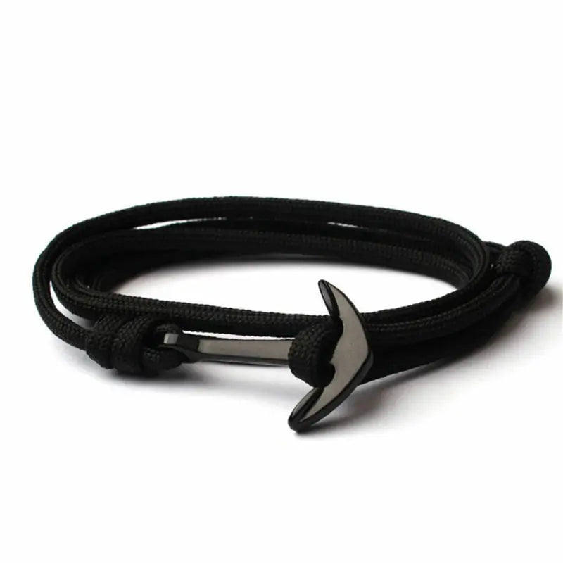 Navy Black Anchor Hook Rope Multilayer Bracelet Wristband Wrap Around Braided Bangle Women Men