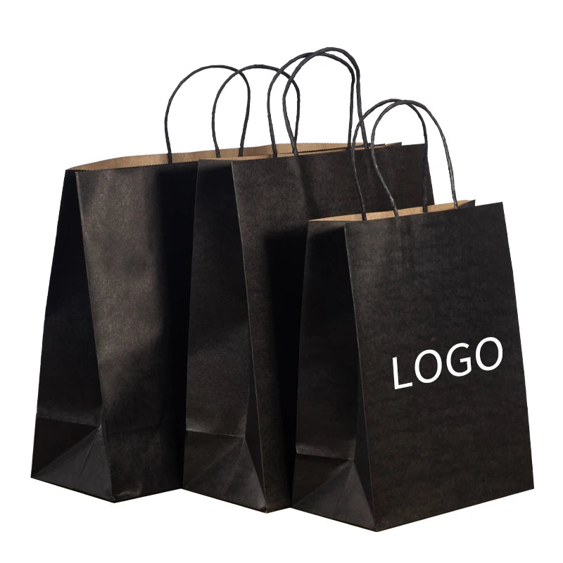 Wit En Bruin Eco-Friendly Kraft Paper Gift Bag with Patch Handle Custom Logo Printing Food Packaging Custom Size Available