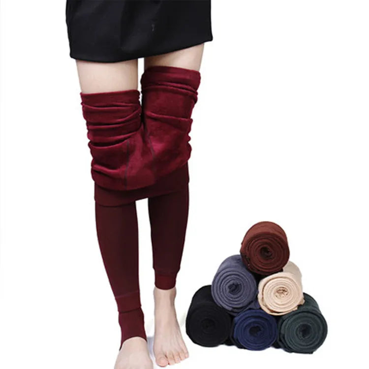 Women Winter Leggings Warm Leggins High Waist Solid Color Velvet Women Thickened Velvet Leggings Stretchy Black Leggings