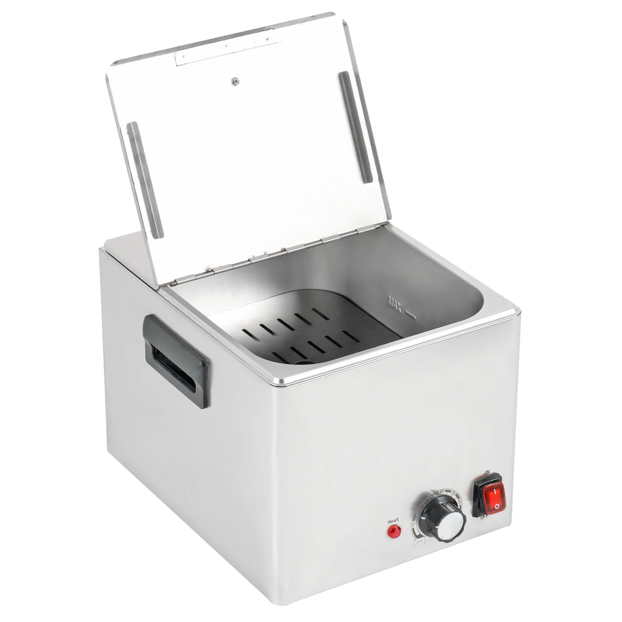 Commercial 8 Liter Stainless Steel Sausage Warmer with Hinge Cover 30-85C Temperature Control & Warming Station
