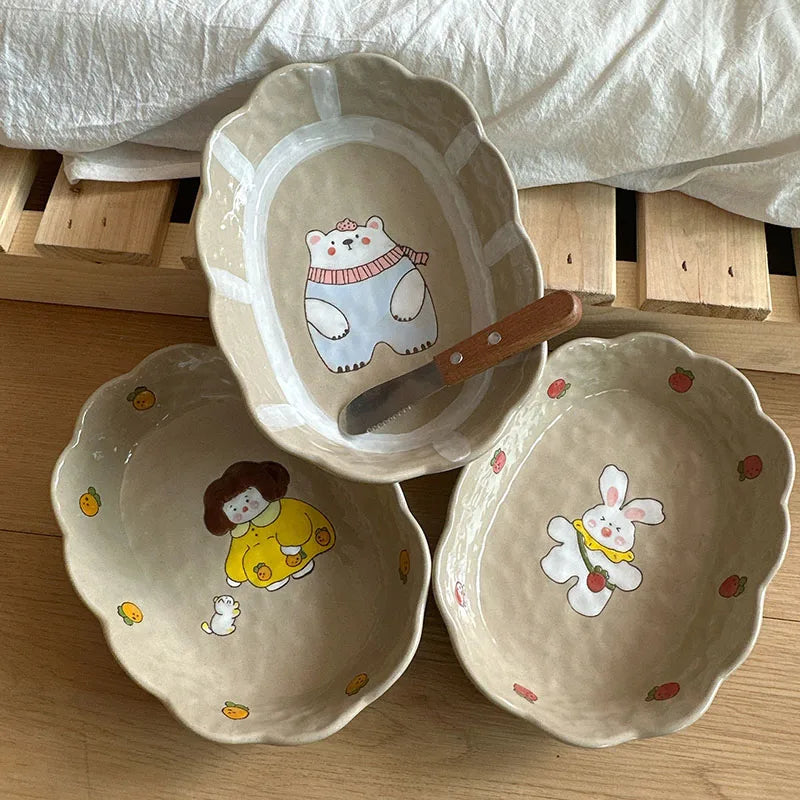 Japanese-style Cartoon Ceramic Plate Ins Hand-painted Lace Fruit Dessert Plate