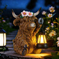 Dropshipping Resin Crafts Highland Bull Animal Theme Solar Lantern Statue-Hand-painted Rural Style Garden Night Light Decoration