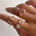 2024 Dazan New Ins Summer 18k Gold Plated High Tarnish Free Stainless Steel Pink Square Waterdrop Zircon Ring for Women